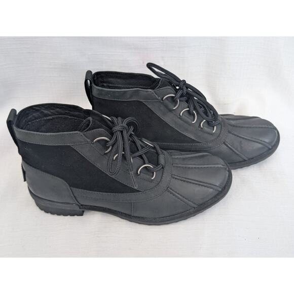 Ugg Womens Heather Waterproof Leather Ankle Boot Sz 9 Wool Lined 1095156 Lace Up - Picture 1 of 8